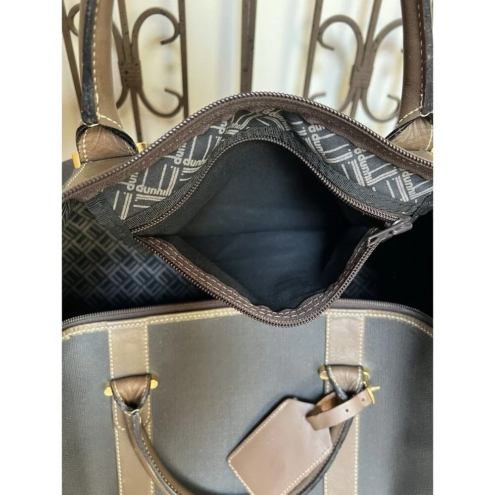 Dunhill Boston Weekender Bag Brown Leather & Coated Canvas Dunhill Lock/Key Tag